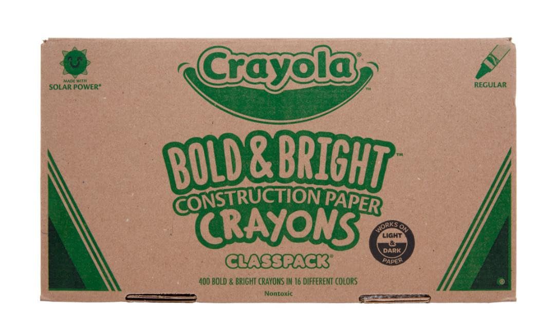 Crayola Construction Paper Crayons Classpack, Bulk Assorted School Supplies, 16 Colors, 400/Set (Packaging May Vary) Crayola