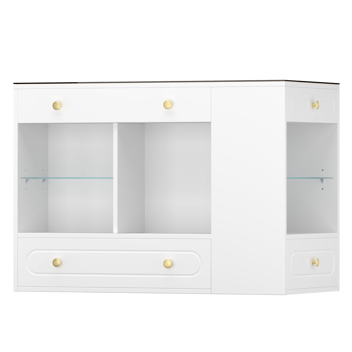 Polibi Walk-in Closet Island Organizer with 6 Drawers, Tempered Glass Display Top & 3-Side Open Shelves - Jewelry Vanity Storage Cabinet - Bedroom Wardrobe Center - MDF/Particle Board,White Polibi