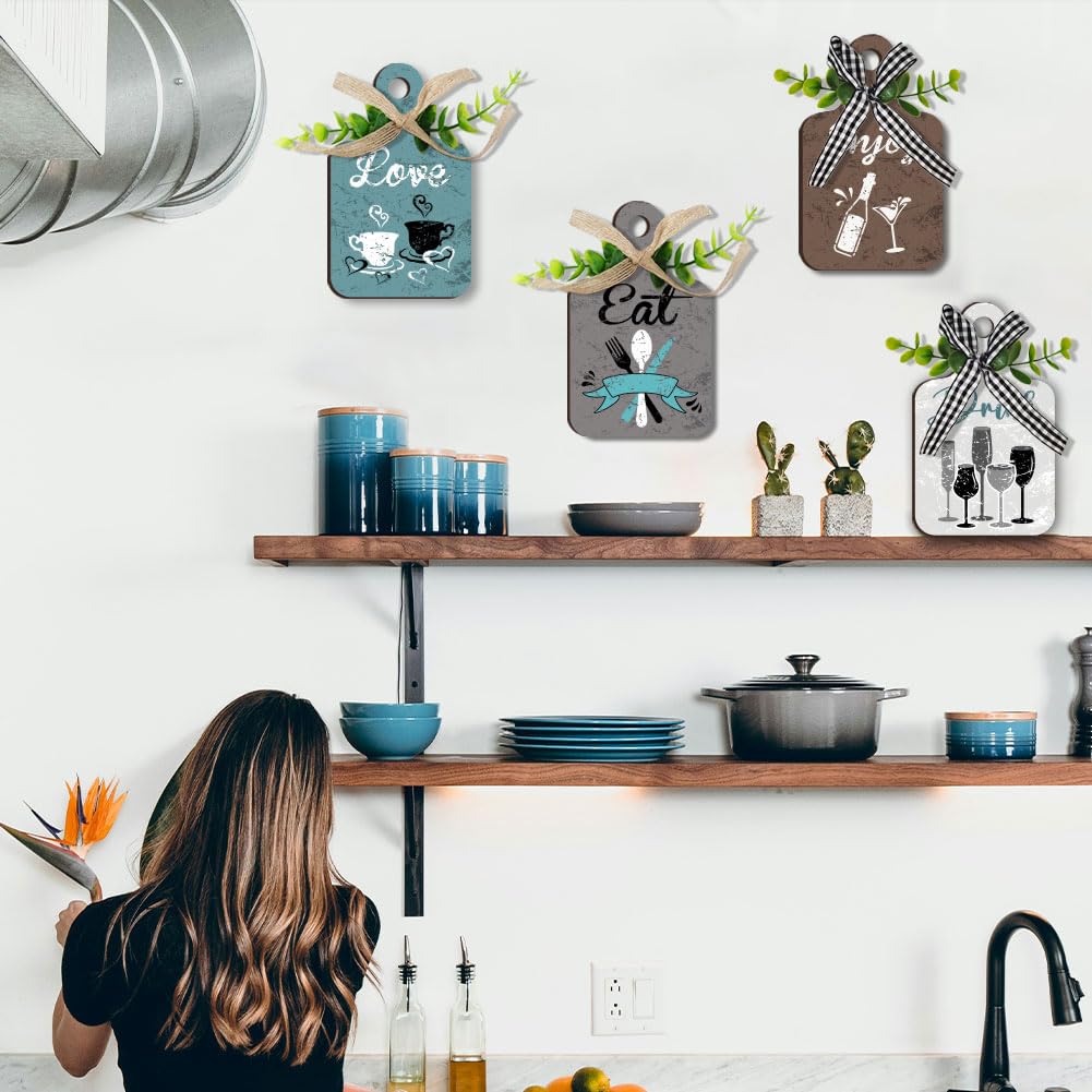 PH PandaHall 4pcs Kitchen Wall Decor Wood Sign, Eat Drink Love Enjoy Wood Sign Kitchen Wall Decor Hanging Plaques Farmhouse Eat Sign Board Sign for Home Kitchen Dining Living Room Bar Cafe PH PandaHall