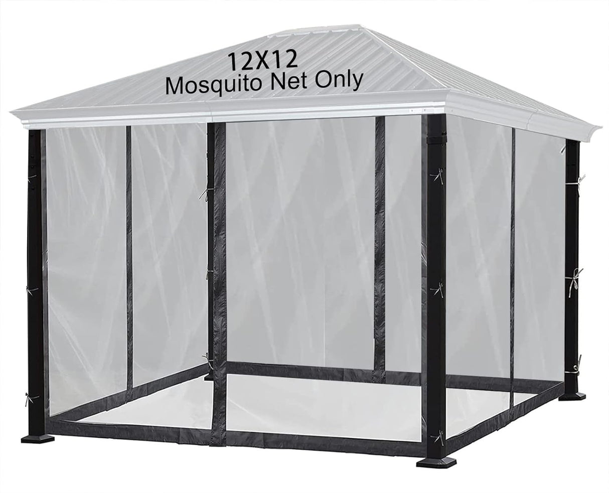 DOOSARG Mosquito Netting for Gazebo Canopy, 12x12 Universal Replacement Mosquito Netting 4-Door Zipper Black 4-Panel Sidewall Curtain (Net Only) (12x12) DOOSARG