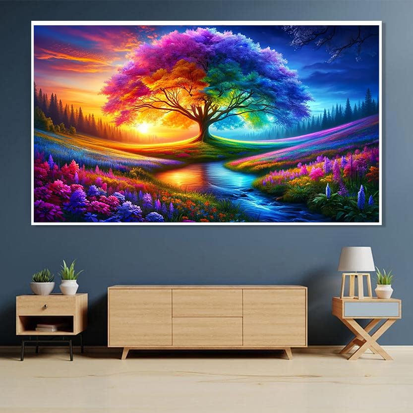 ijbnhd Large Diamond Painting, Tree of Life Extra Large Diamond Art Kits for Adults, Full Drill Round Big Diamond Painting, DIY Gem Art and Crafts for Home Wall Decor Gift 27.5 X 15.7inch ijbnhd