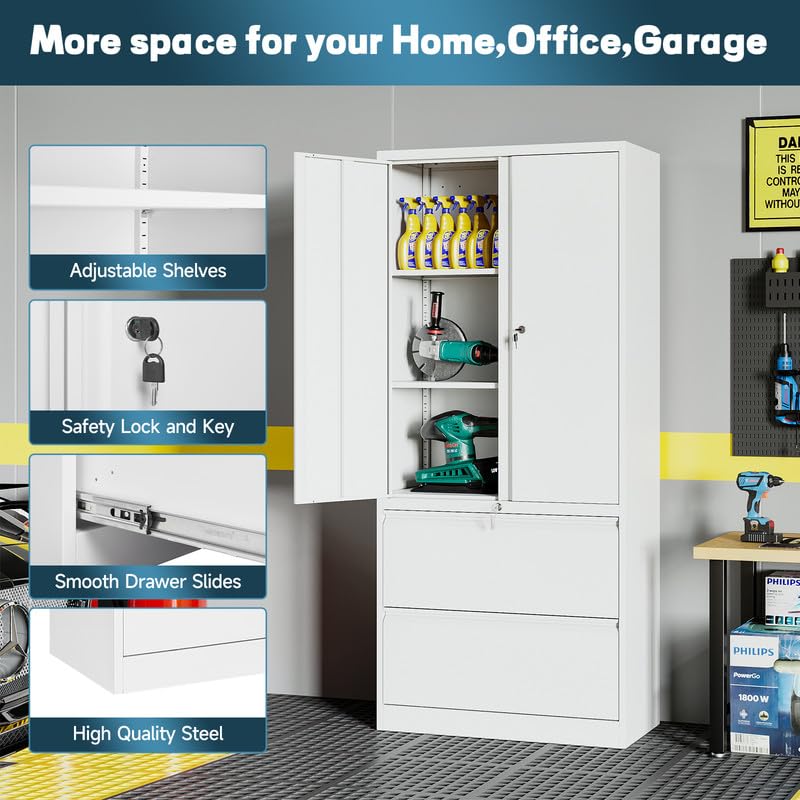 AFAIF Metal File Cabinets, Lateral Filing Cabinet with 2 Drawers, 71" H File Caninet for Home Office, Office Storage Caninets with Adjustable Shelves for Letter/Legal / A4 - Assembly Required AFAIF