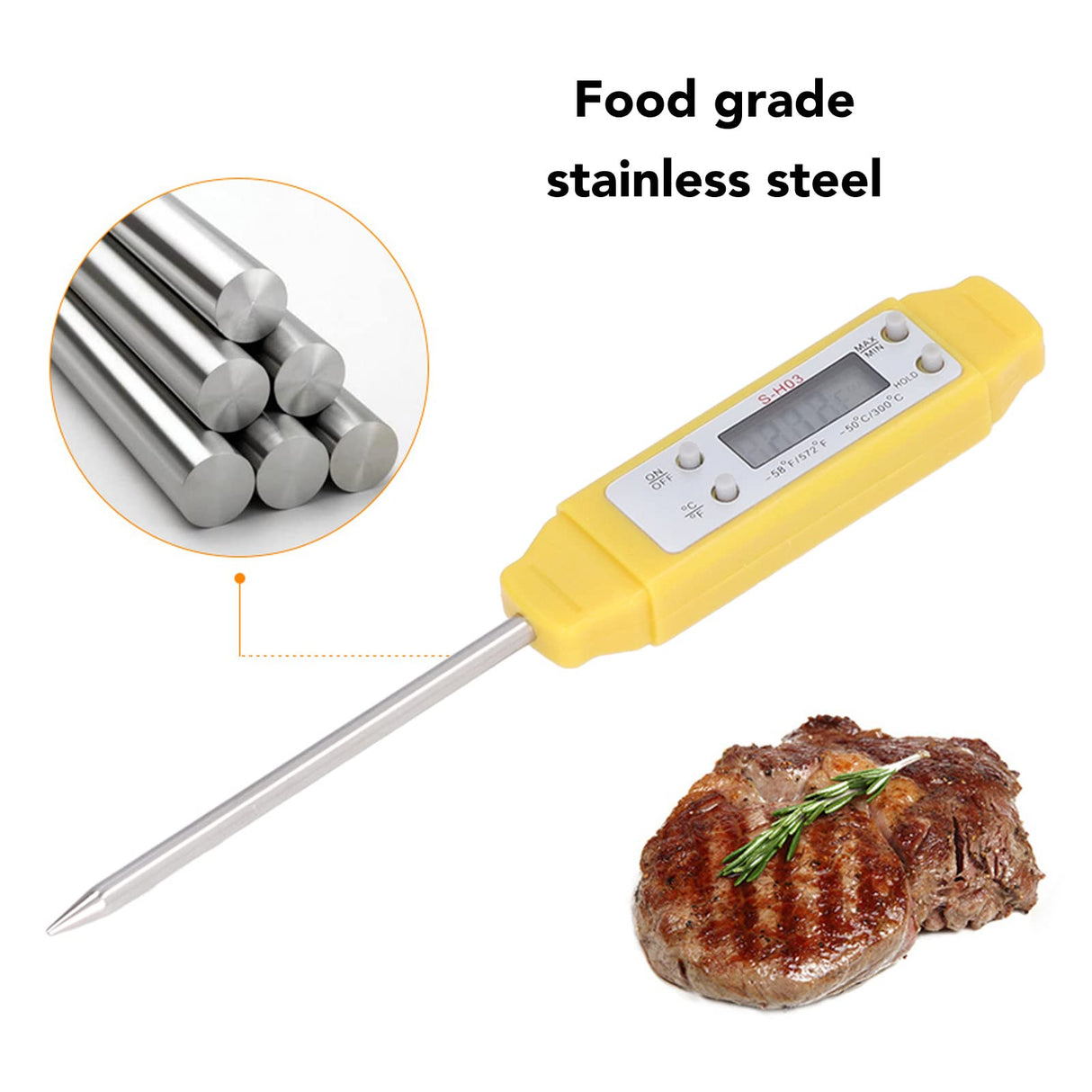 Akozon Digital Food Thermometer Automatic Calibration Pen High Accuracy Electronic Pocket Thermometer Yellow Home and Family Appliance and Decor Akozon