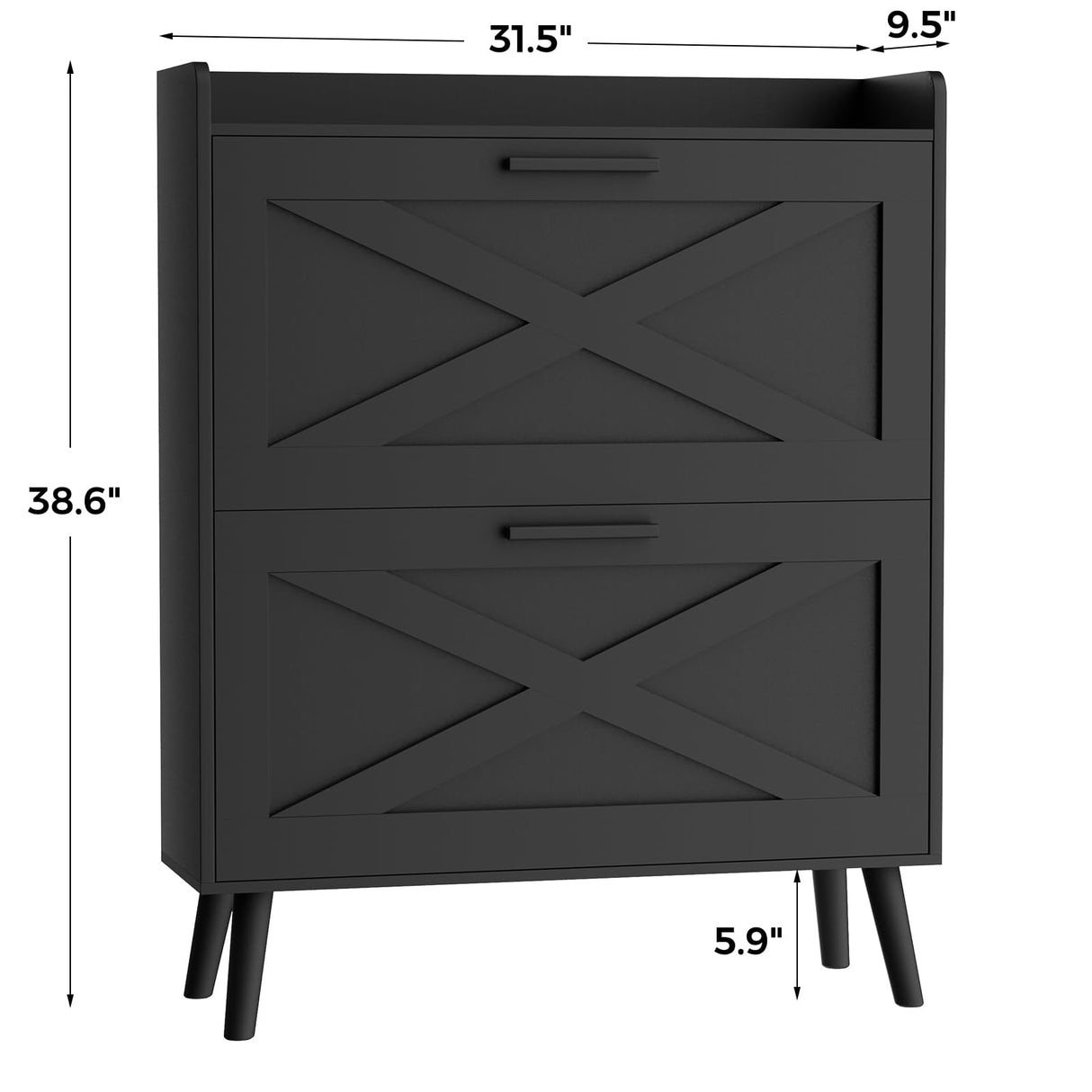 Homleke 32" W Farmhouse Shoe Storage Cabinet with 2 Flip Drawers and Barn Door Design, Adjustable Shelves, Modern Hidden Slim Narrow Shoe Rack Cabinet for Entryway, Foyer, Hallway, Living Room, Black Homleke