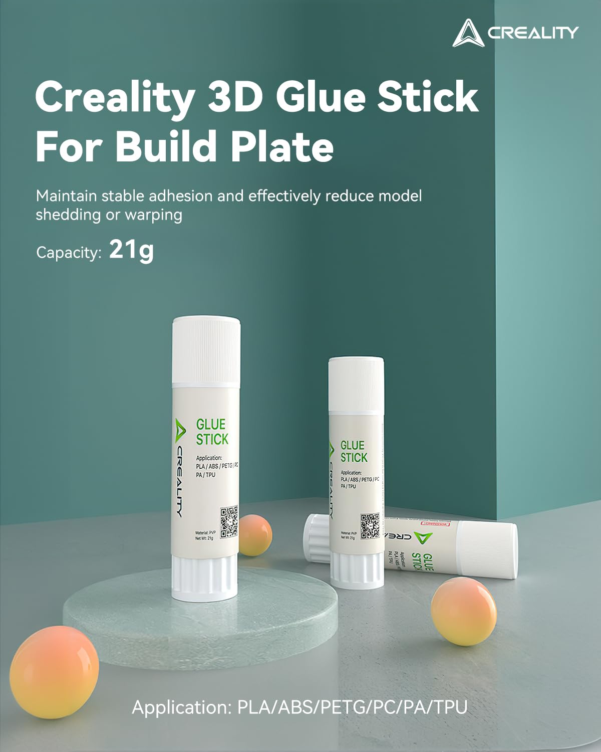 Creality Official 3D Printer Adhesive Glue, Enhanced Adhesion Reduces Warping for Filament on Build Plate, Easy to Clean and Safe PVP Solid 3D Printer Glue Stick for PLA/ABS/PETG/PC/PA/TPU, 1 Pack Creality