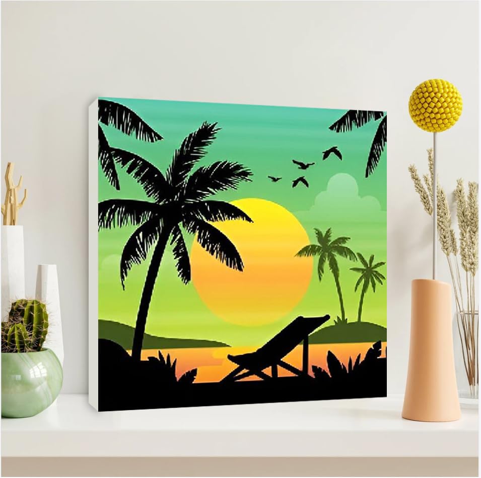 4 Framed Landscape DIY Paint by Numbers Kit for Adults Beginner,Sunset Easy Painting by Number with Canvas,Acrylic Paint Kit Arts and Crafts for Adults for Decor 8x8inch Canrichshop