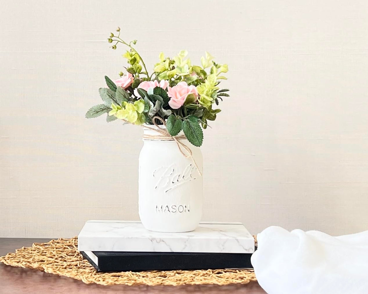 Painted Mason Jar Centerpieces for Tables, Rustic Mason Jars for Wedding Centerpieces Flowers, Choose Quantity & Color, Artificial Flowers are Optional, Rustic Bridal Shower Flower Centerpieces Boho Viva's Flower Shop
