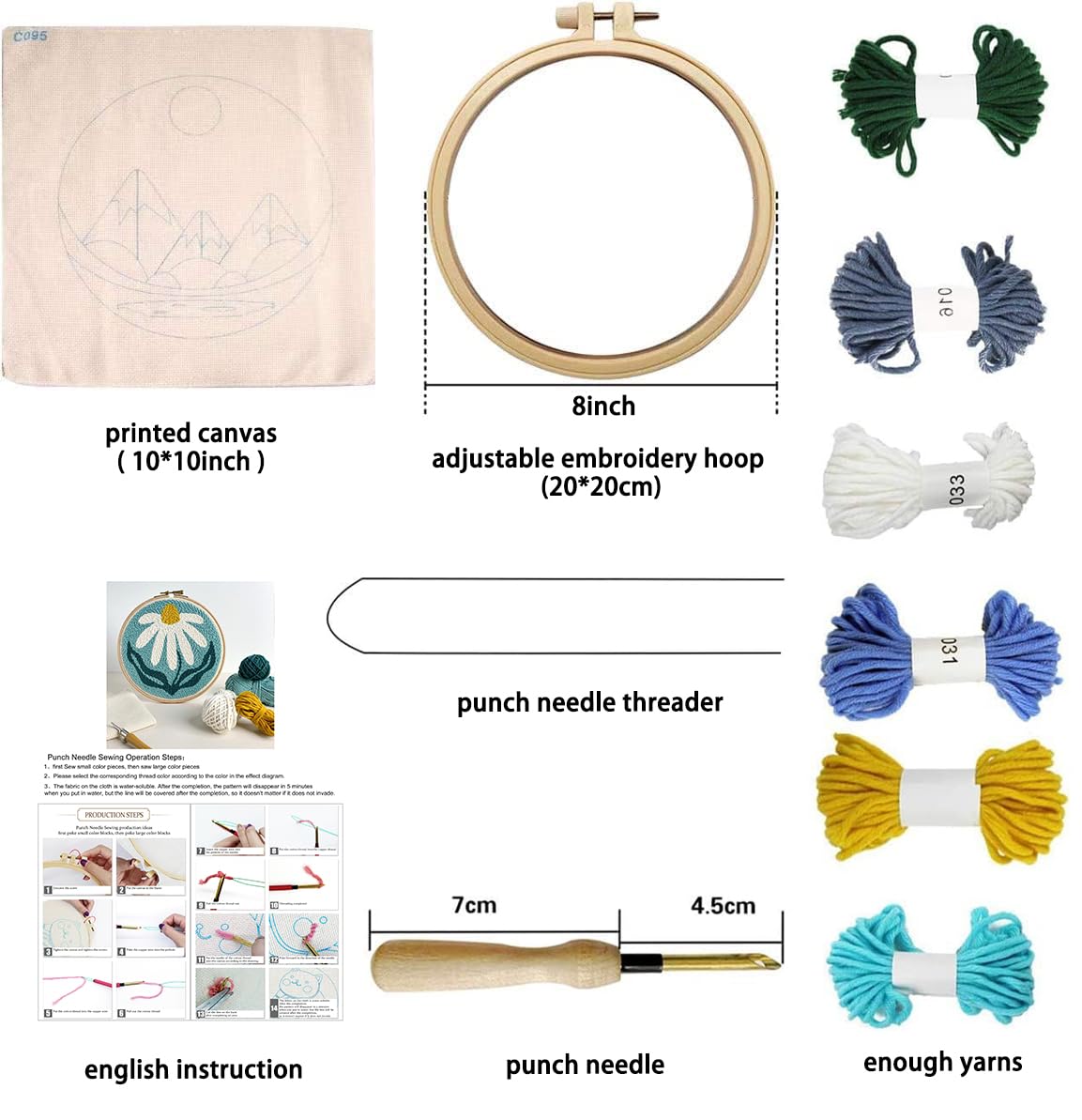 ZuoAnLF Punch Needle Kits for Adults Beginner, Punch Needle Tool with Punch Needle Fabric Hoops Yarns and Sewing Needles, Gifts & Home Wall Decor, 8inch ZuoAnLF
