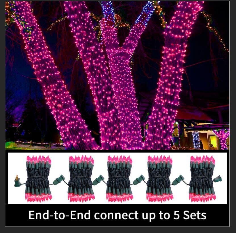LAMPHOME Super-Bright Extendable Pink Christmas Lights Decoration 100Lights 19.6ft UL Certified Mini Bulb String Lights Set for Outdoor Christmas Tree Garden Holiday Party Patio Wedding Garland Decor LAMPHOME