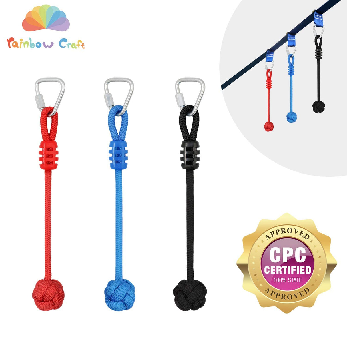 Rainbow Craft Ninja Warrior Slackline Ninja Fist Holds - Kids Ninja Backyard Ninja Training Equipments, Ninja Accessories for Ninja Warrior Obstacle Course, Ninja Fists, 3-Pack Monkey Boxing Hold Rainbow Craft