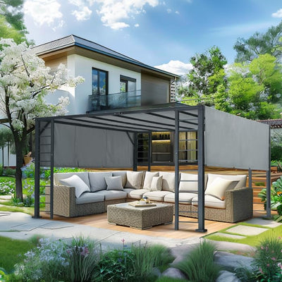 LUXIJOY 10' X 12' Outdoor Retractable Pergola, Aluminum Pergola with Retractable Sun Shade Canopy, Patio Metal Pergola for Deck, Backyard, Garden