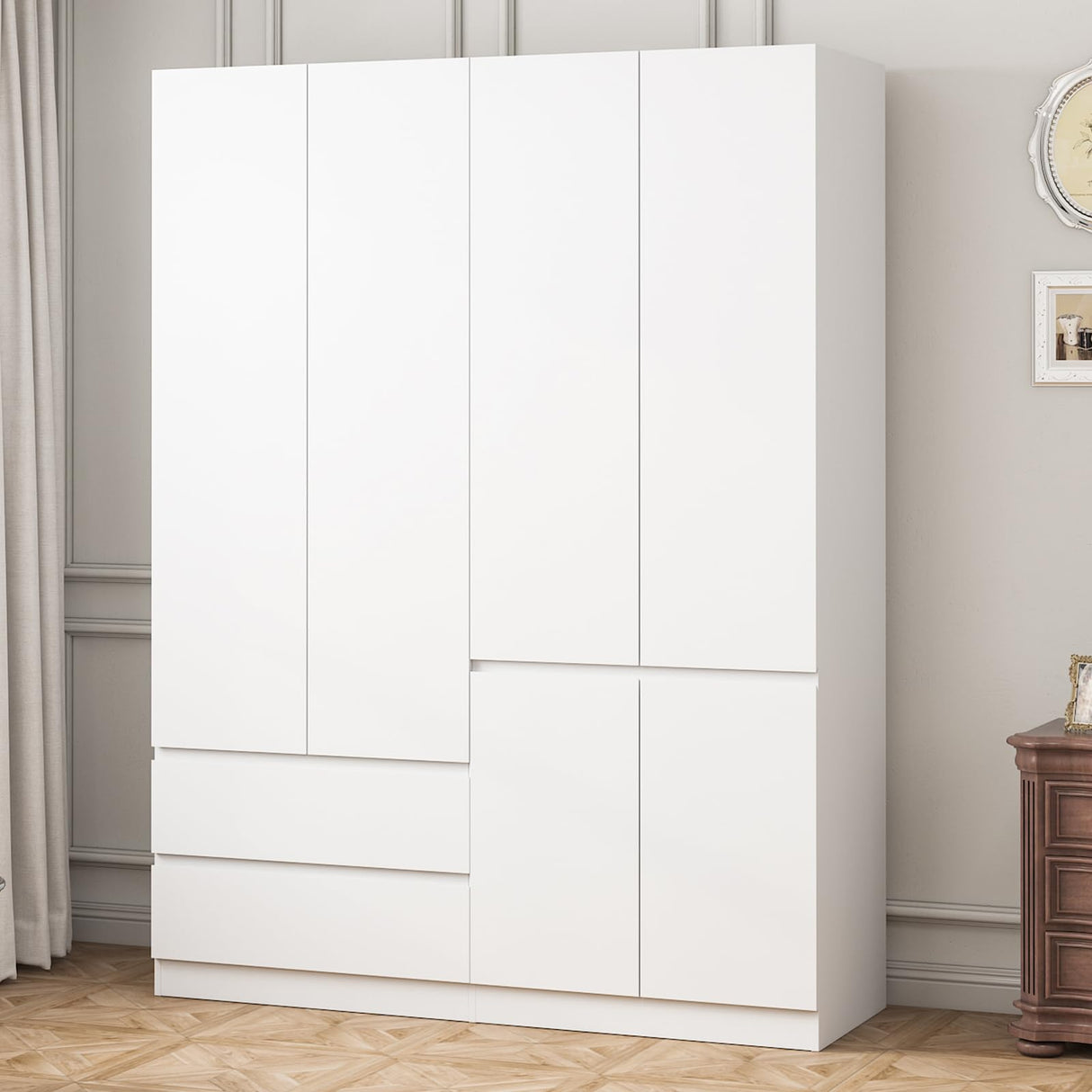 Jiaoun 78.74" 4-Door Armoire Wardrobe Closet, with Drawers and Shelves,Armoires and Wardrobes with Hanging Rod, Wooden Wardrobe Closet(White) 63" L x 20.39" W x 78.74" H Jiaoun