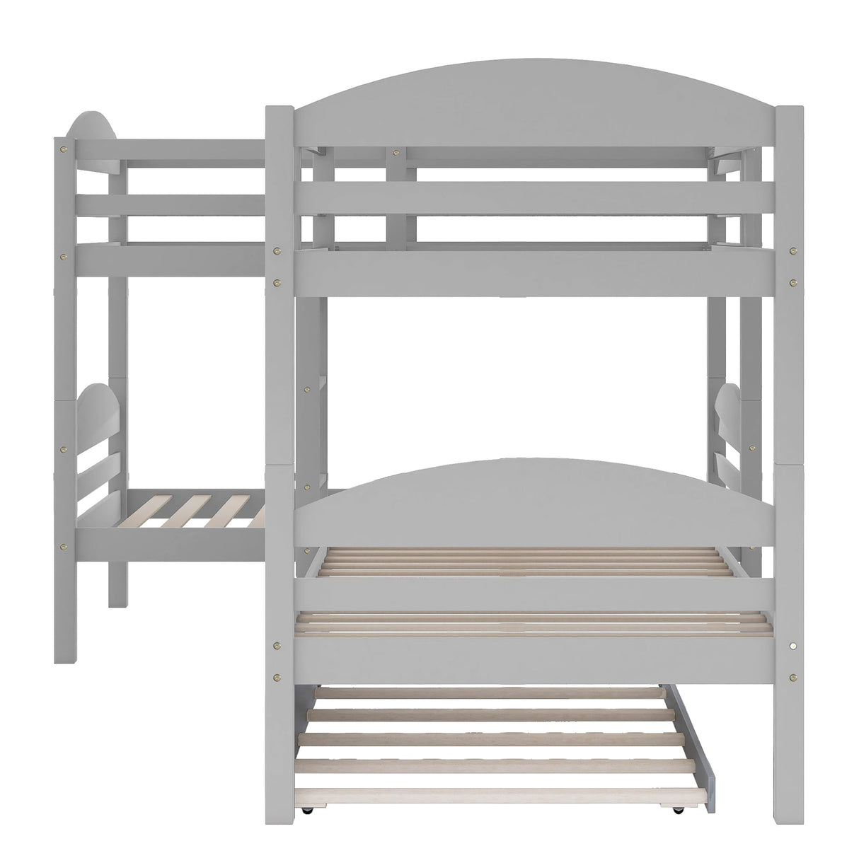 Harper & Bright Designs Quad Bunk Bed with Trundle,Twin Over Twin Bunk Bed for Kids,L-Shaped 4 Beds Bunk Bed Frame & Guardrails Corner Bunk Beds,No Box Spring Needed(Gray,L Shaped Bunk Bed) Harper & Bright Designs