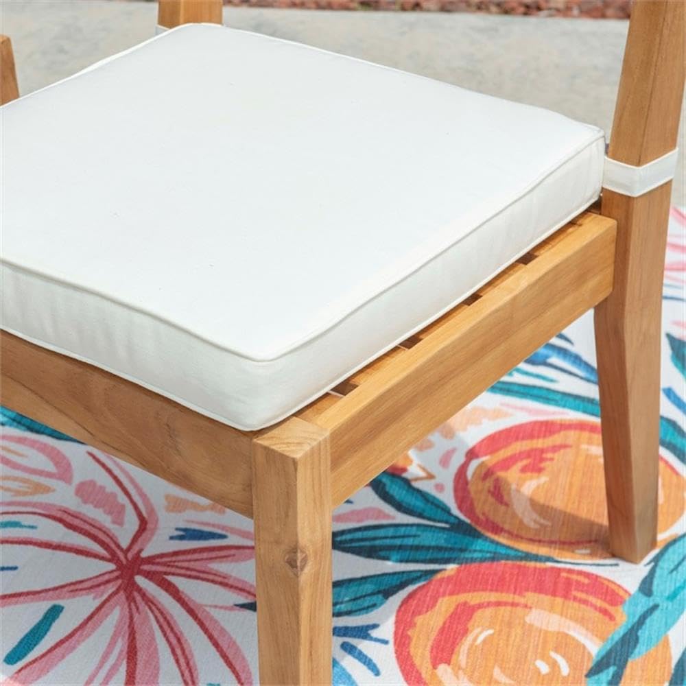 Linon Barlow Teak Outdoor Armless Set of 2 Dining Chairs and Cushions in Natural Linon