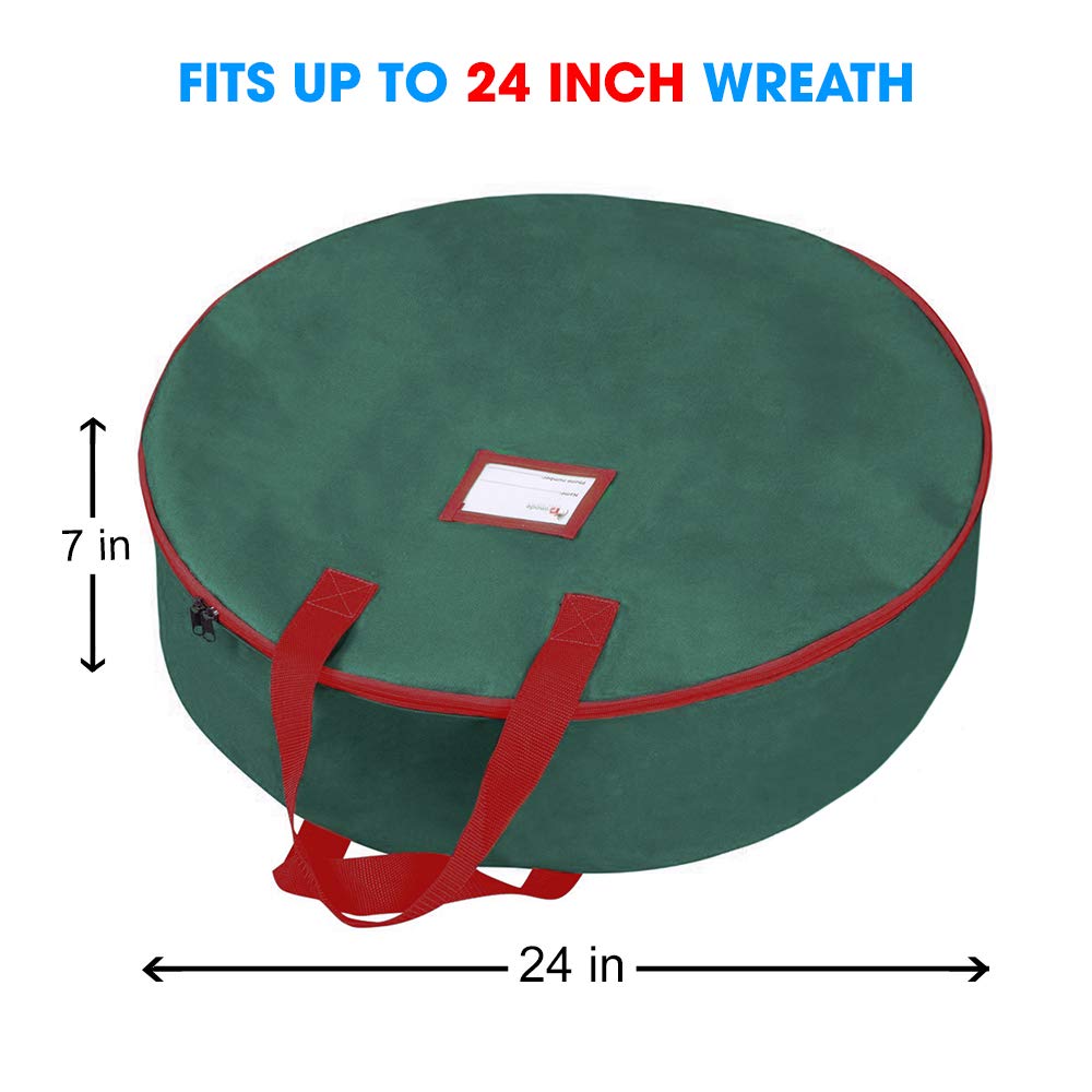 Primode Christmas Wreath Storage Bag 24"- Garland Wreaths Container with Handles - Durable 600D Oxford Polyester Material Holiday Wreaths Storage Holder 24” (Green) Primode