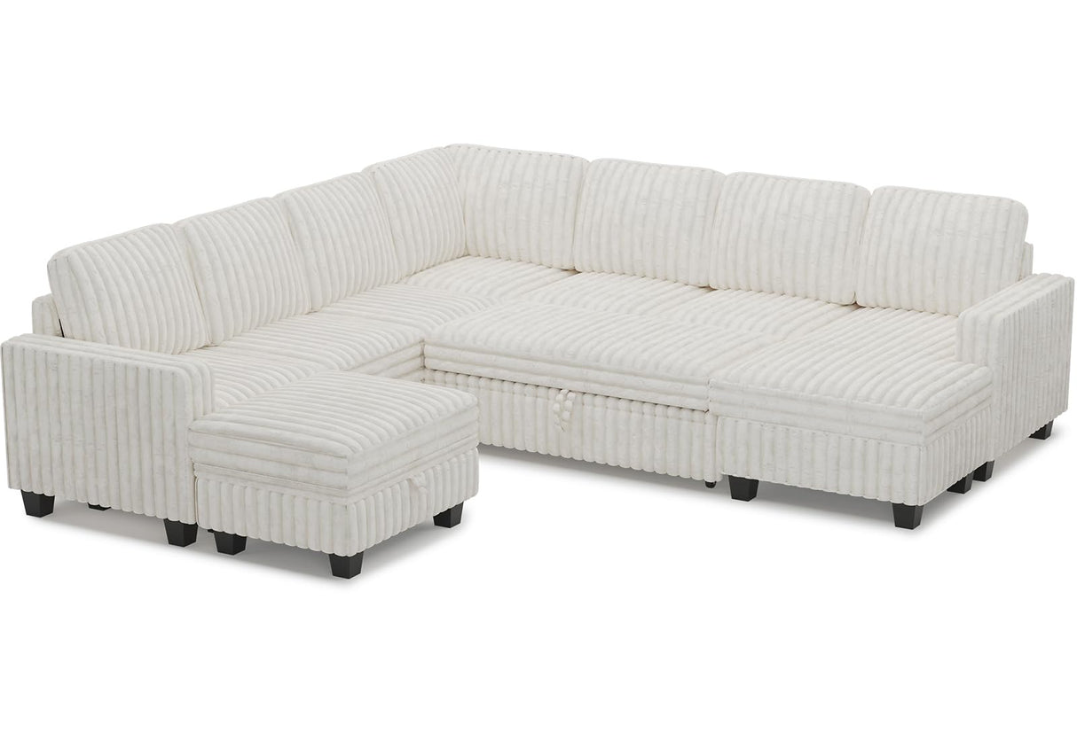 Belffin Oversized Sofa Bed Modular Sectional Sleeper Sofa with Pull Out Bed L Shaped Couch with Storage Chaise White Couch Belffin