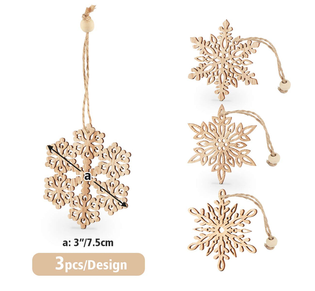 ilauke 12pcs Wooden Snowflakes Decorations 3 inch Christmas Ornaments Wood Hanging Ornament Rustic Farmhouse Christmas Craft Supplies ilauke