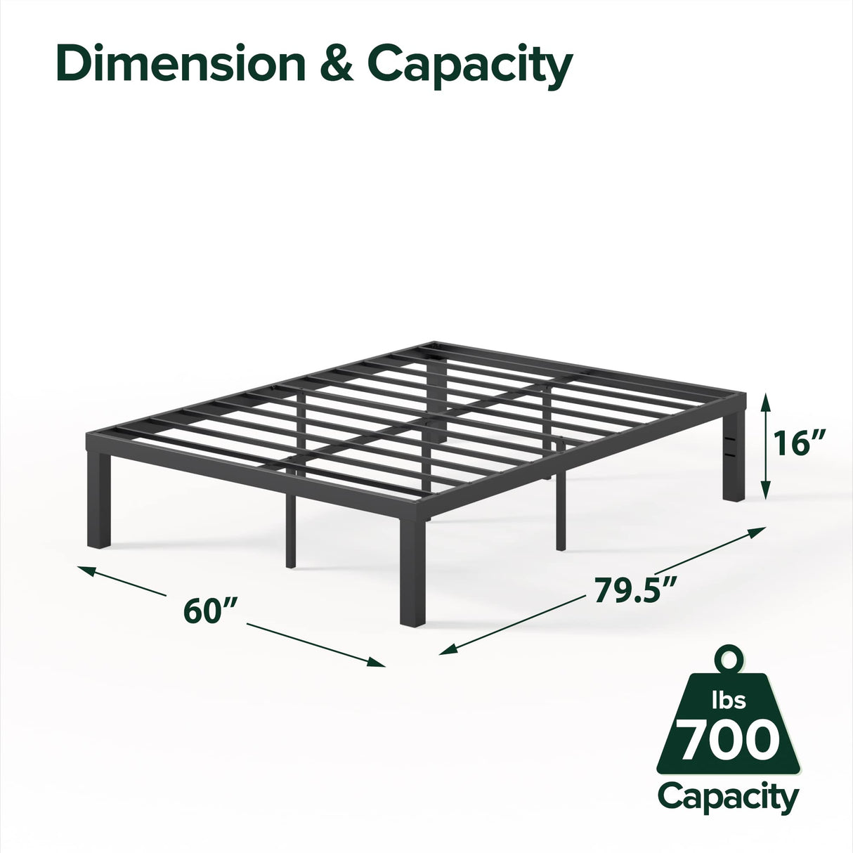 ZINUS Luis 16 Inch QuickLock Metal Platform Bed Frame, Mattress Foundation with Steel Slat Support, No Box Spring Needed, Easy Assembly, Queen, Black ZINUS
