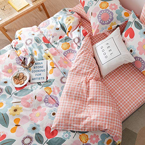 Floral Duvet Cover Twin, 100% Cotton 3 pcs Twin Flower Bedding Set, Garden Reversible Duvet Cover, with Zipper Closure, Breathable (No Comforter) CottonLife