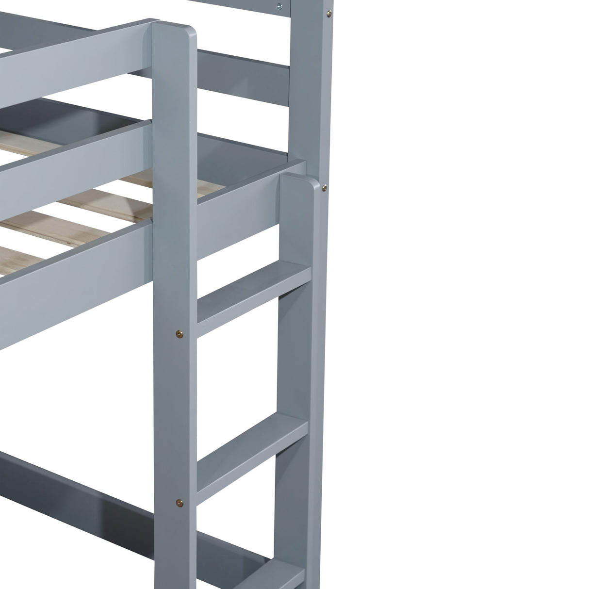 PVWIIK Bunk Bed Twin Over Twin with Ladder & Safety Guard Rails,Solid Wood Bunk Bed Frame for Kids,No Box Spring Needed, Grey PVWIIK
