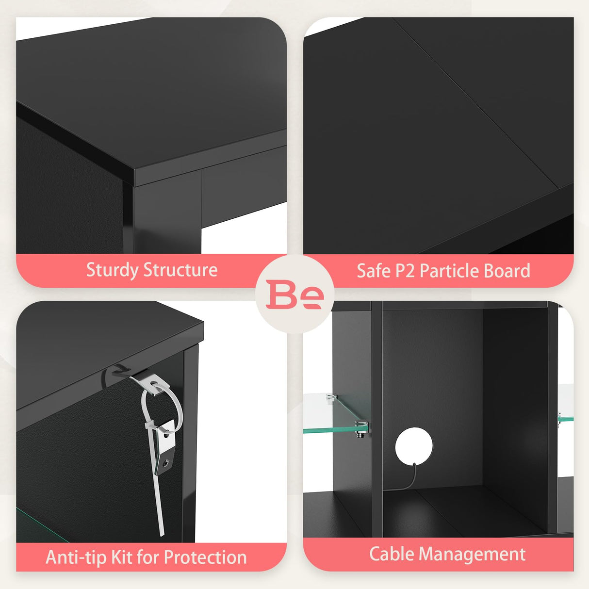 Bestier Modern TV Stand for 55 60 inch TV with LED Lights, High Gloss Entertainment Center TV Console Table with Storage Shelves for Living Room, Glossy Black Bestier