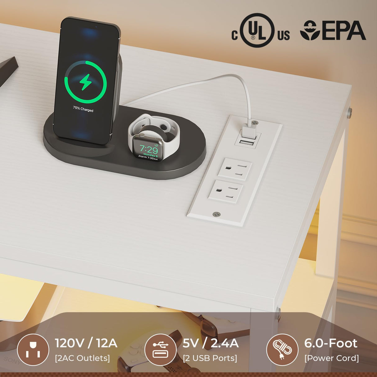 HAUOMS TV Stand with LED Lights for 60 Inch TV,Entertaiment Center with Charging Station,White L Shaped Corner TV Stand with Drawers & Shelves,6 PU Drawers,TV Stand Dresser for Bedroom HAUOMS