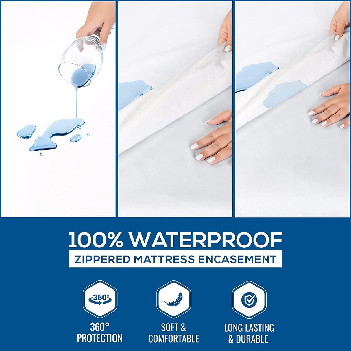 Utopia Bedding Waterproof Mattress Protector Full Size, Zippered Mattress Encasement Bed Bug and Dust Mite Proof, Absorbent Six-Sided Mattress Cover Utopia Bedding