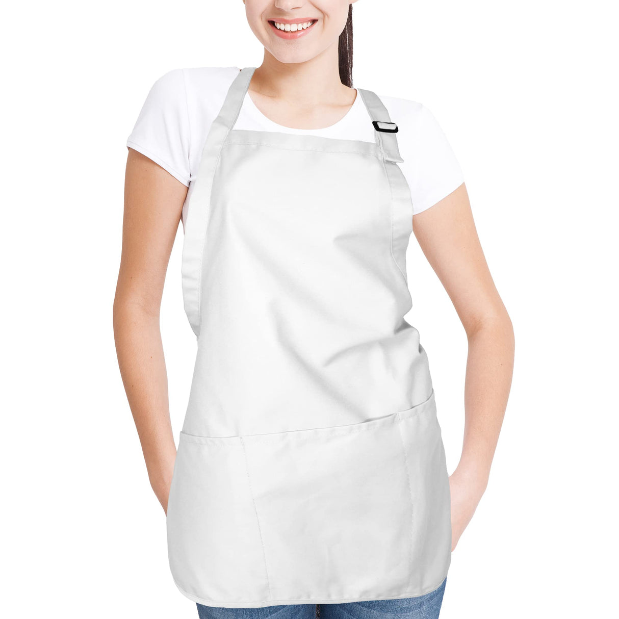 DALIX Apron Commercial Restaurant Home Bib Spun Poly Cotton Kitchen Aprons (3 Pockets) in White DALIX