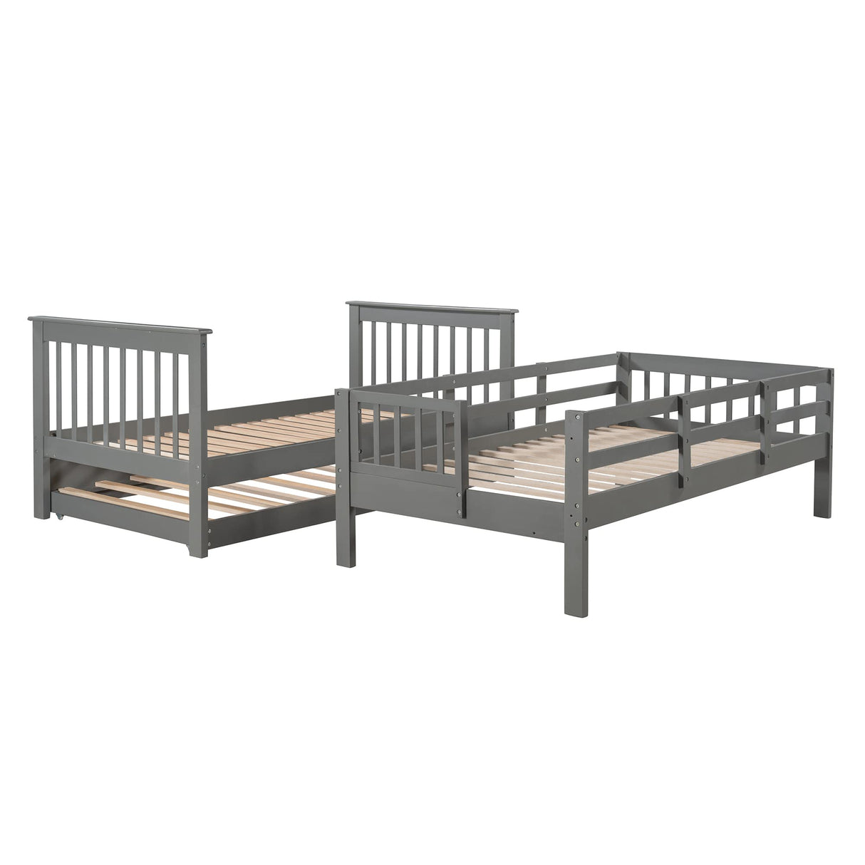 Twin Over Twin Bunk Bed with Trundle and Stairs, Solid Wood Bunk Beds Frame with Storage for Kids, Teens, Adults, Bedroom, Dorm. No Box Spring Needed (Gray) Bellemave