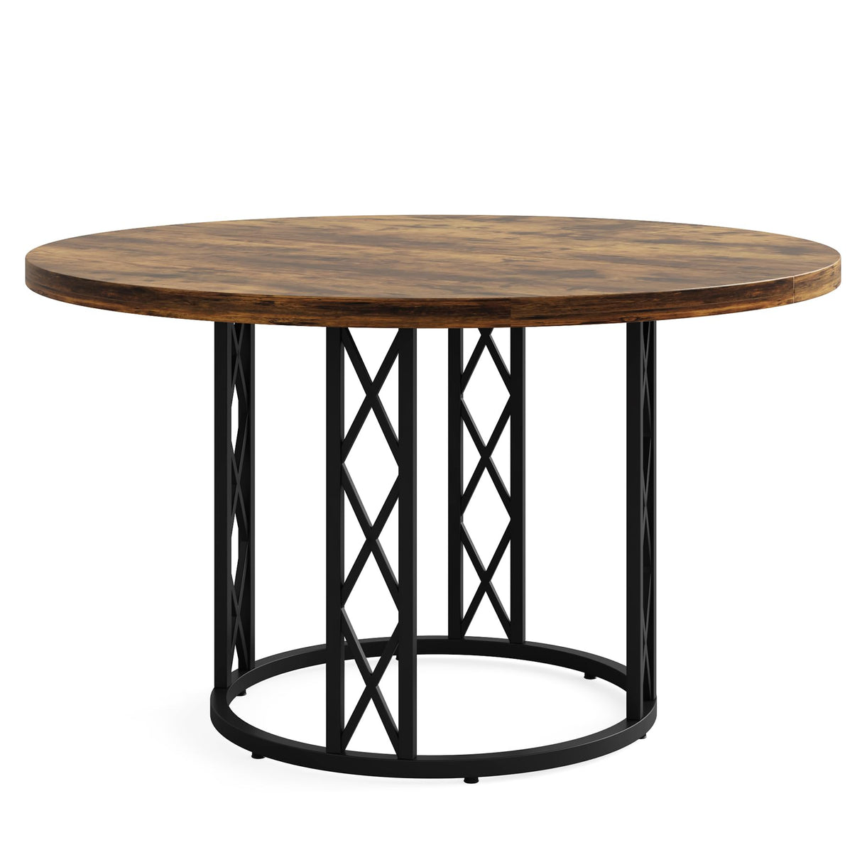 Tribesigns Round Dining Table for 4 People, 47" Modern Kitchen Table with Wood Grain Surface & Metal Base, Rustic Round Table for Dining Room, Living Room, Brown & Black(Only Table) Tribesigns