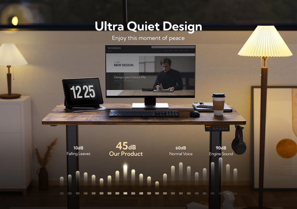 Claiks Electric Standing Desk, Adjustable Height Stand up Desk, 55x24 Inches Sit Stand Home Office Desk with Splice Board, Black Frame/Rustic Brown Top Claiks