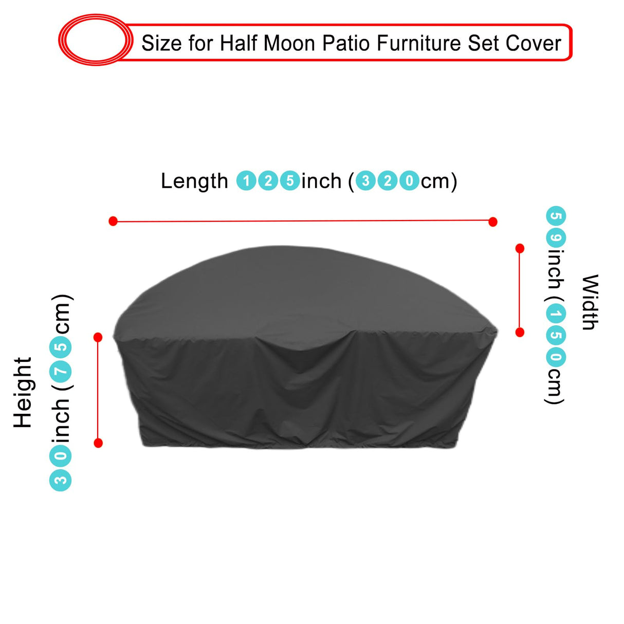 Half Moon Patio Furniture Set Covers, Half Moon Outdoor Sectional Cover Waterproof, Semi Circle Patio Sofa Couch Cover with Drawstring and Adjustable Shoulder Strap (125*59*30inch,Black) ZHMIZHAM