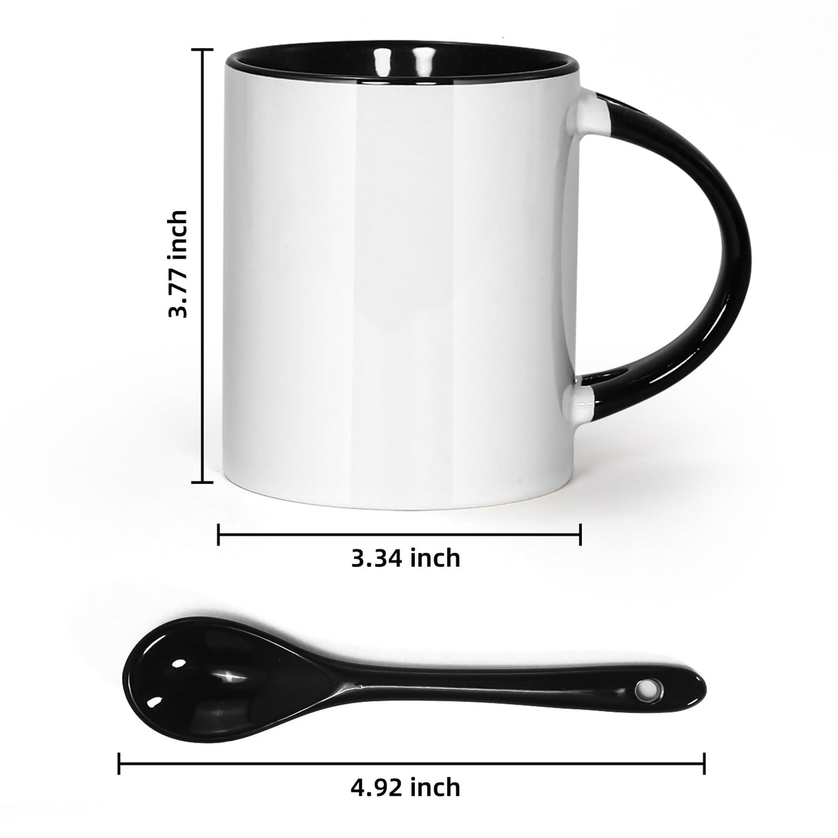 AGH Sublimation Coffee Mugs Blank 11 oz, White Straight Ceramic Cups with Pink Black White Red Interior, Handle, Spoon, Bulk Bundle Set of 12 AGH