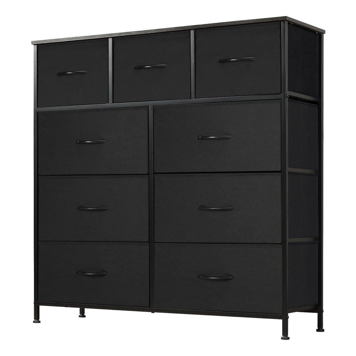 DUMOS Dresser for Bedroom, Storage Drawers, Fabric Storage Tower with 9 Drawers, Chest of Drawers with Fabric Bins, Sturdy Metal Frame, Wood Tabletop for Guest Room, Closet, Entryway, Nursery DUMOS