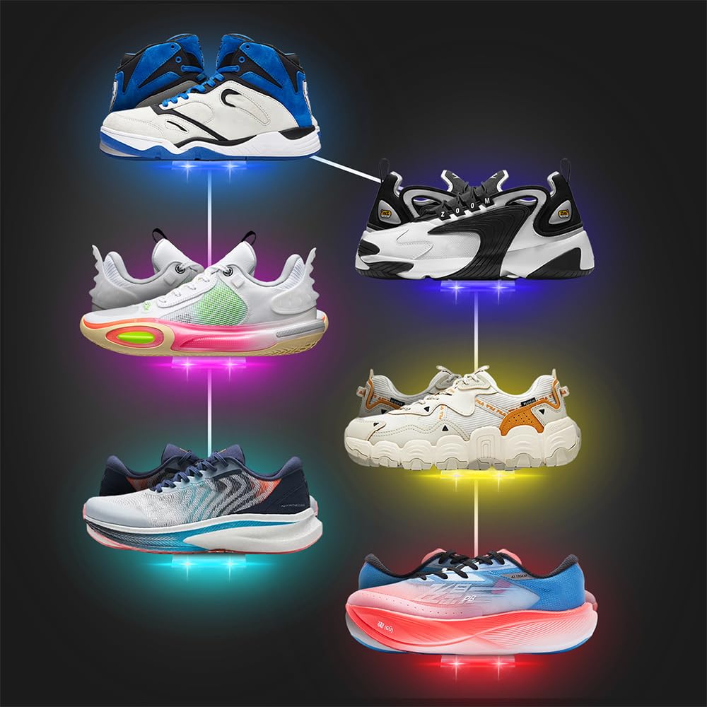 DTNESS 6Pcs Floating Shoe Display Shelf with LEDs, 8 x 3.9 Inch Clear Acrylic Wall Mounted Sneaker Rack, Glowing Levitating Shelves with 15 Screw Kits for Bedroom Gaming Room Shoe Store DTNESS