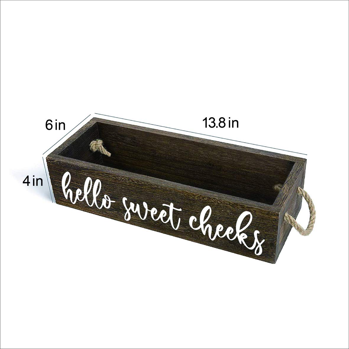 DOFAFALA MayAvenue Farmhouse Bathroom Decor Box Hello Sweet Cheeks Double Sided Wooden Toilet Paper Holder Tissue Box with Handles, Bathroom Signs (Brown) DOFAFALA