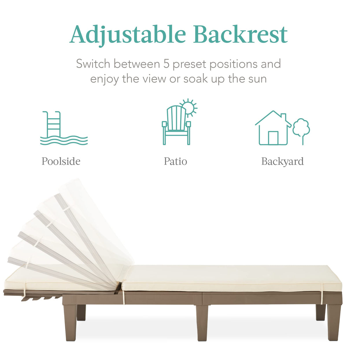 Best Choice Products Outdoor Lounge Chair, Resin Patio Chaise Lounger for Poolside, Backyard, Porch w/Seat Cushion, Adjustable Backrest, 5 Positions, 330lb Capacity - Brown/Ivory Best Choice Products