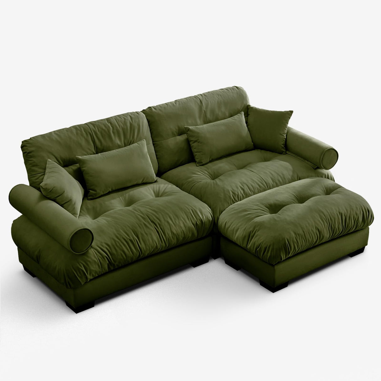 SoarTalent 93.7" Modern Oversized Modular Sectional Sofa 2-Seater Loveseat L-Shaped Cloud Couch with Ottoman,Pillows and Overthick Cushion for Living Room,Home Theater,Apartment,Velvet,Olive Green SoarTalent