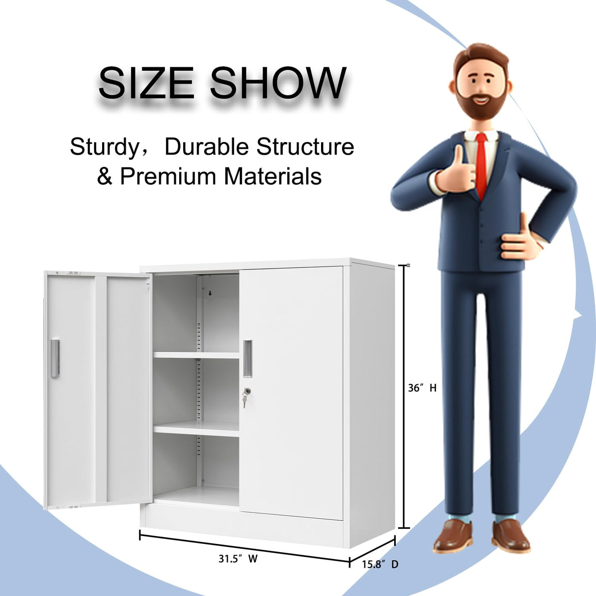 YEEZER Metal Storage Cabinet, 36" Lockable Garage Cabinet with Doors and Shelves, Steel Storage Cabinets with Adjustable Shelf for Home Office and Garage (White) YEEZER