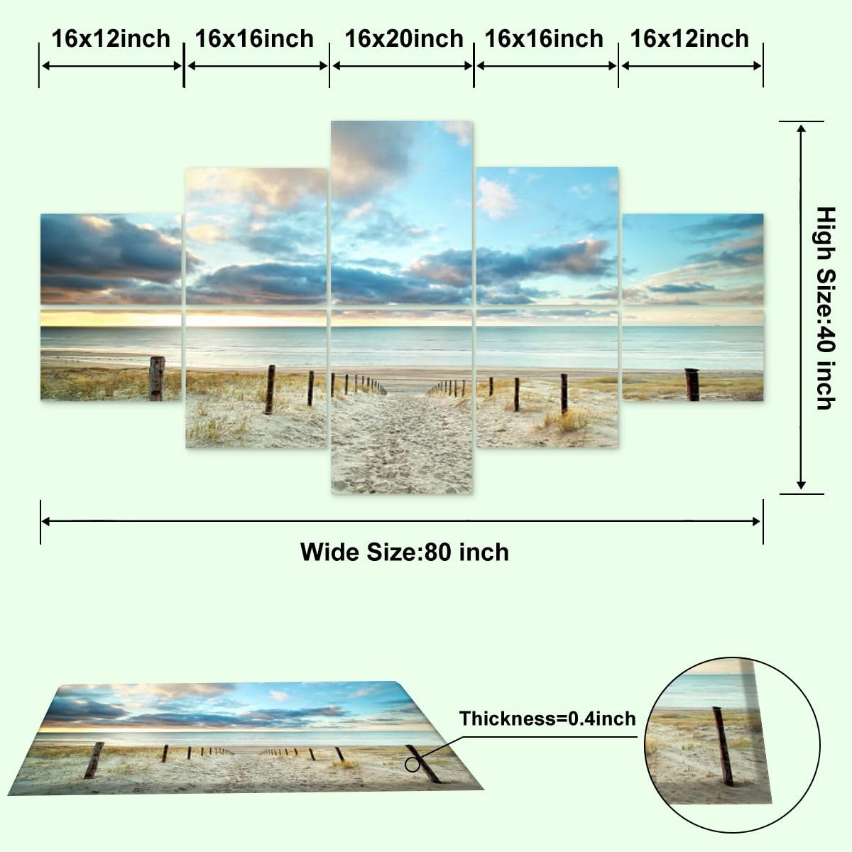 PZWKJOILPQ 10 Pack Art Acoustic Panels sand way to sea beach Decorative Sound Absorbing Wall Panel Self-Adhesive Noise Canceling Soundproof Padding for Home Office Studio 80"" x 40"" PZWKJOILPQ