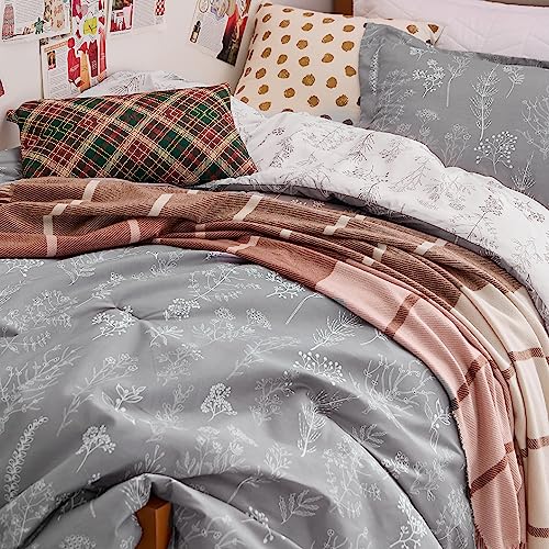 Bedsure Twin/Twin XL Comforter Set - Grey Bed Set, 2 Pieces Cute Floral Bedding, 1 Soft Reversible Botanical Flowers Comforter and 1 Pillow Sham Bedsure