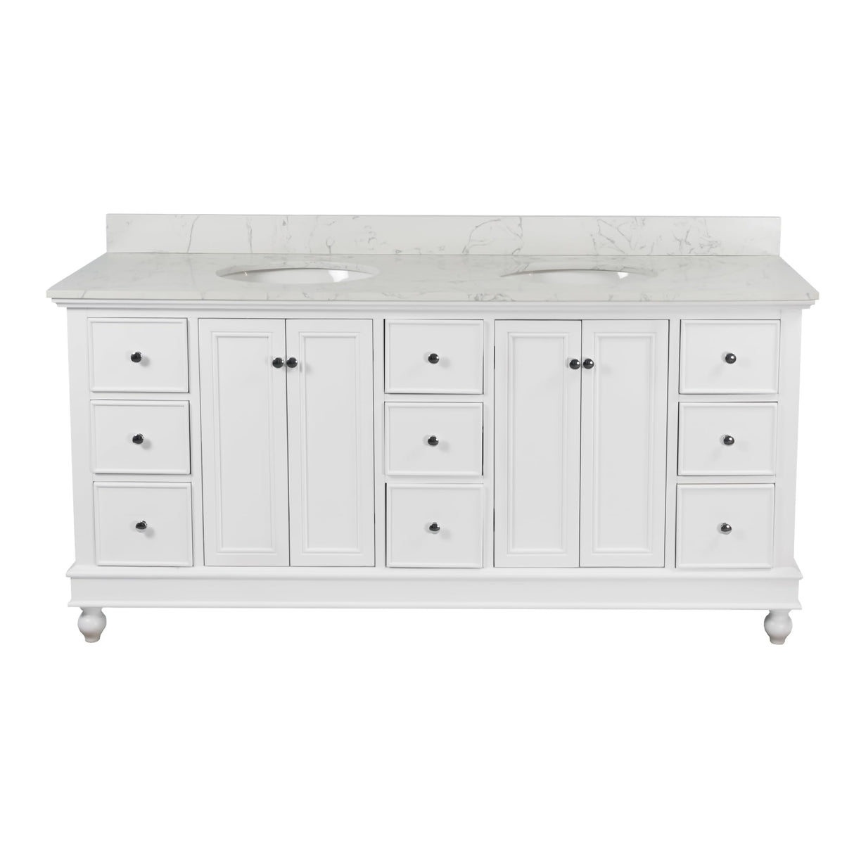 Kitchen Bath Collection Bella 72-inch Double Bathroom Vanity (Engineered Marble/White): Includes White Cabinet with Engineered Marble Countertop and White Ceramic Sinks Kitchen Bath Collection