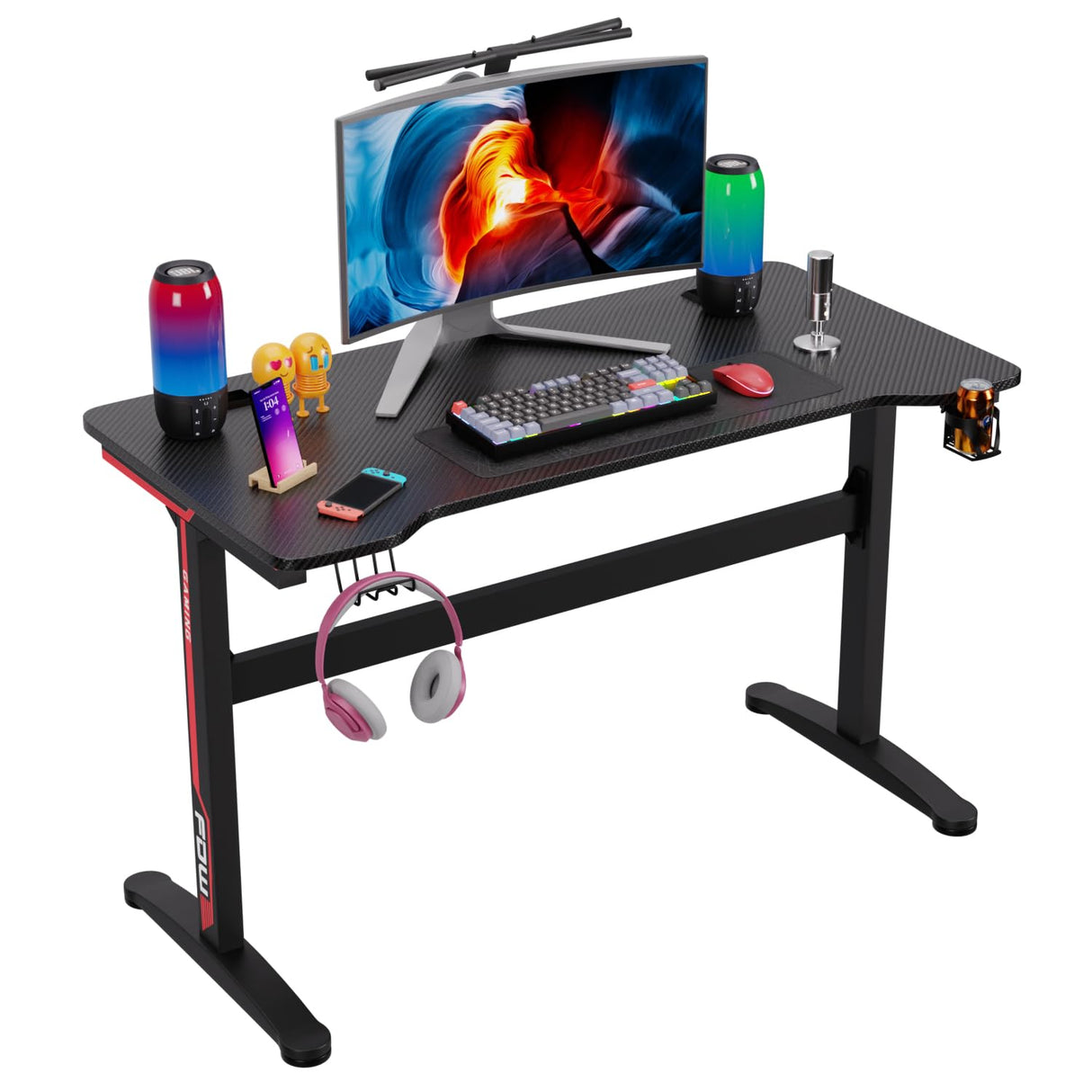 FDW 47 Inch Computer Desk Gaming Desk Writing Desk Office Desk Student PC Desk Extra Large Modern Ergonomic Racing Style Table Workstation for Adult Teens,Black FDW