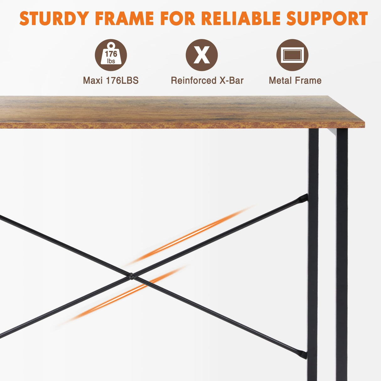 Sweetcrispy Computer Small Office Desk 32 Inch Student Kids Study Writing Work with Metal Frame Wood Tabletop Modern Simple PC Home Bedroom Table, Rustic Brown Sweetcrispy