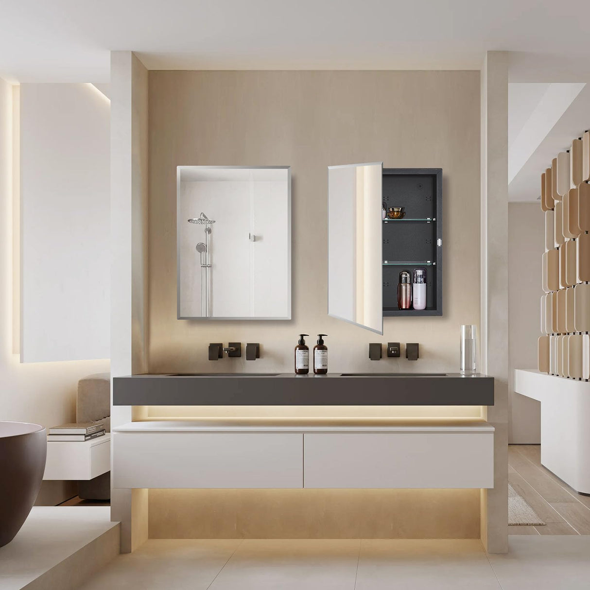 IDYLLOR Black Bathroom Medicine Cabinet with Beveled Edge Mirrored Door 16 x 22 inch, Recessed or Surface Mount, with Adjustable Glass Shelves IDYLLOR