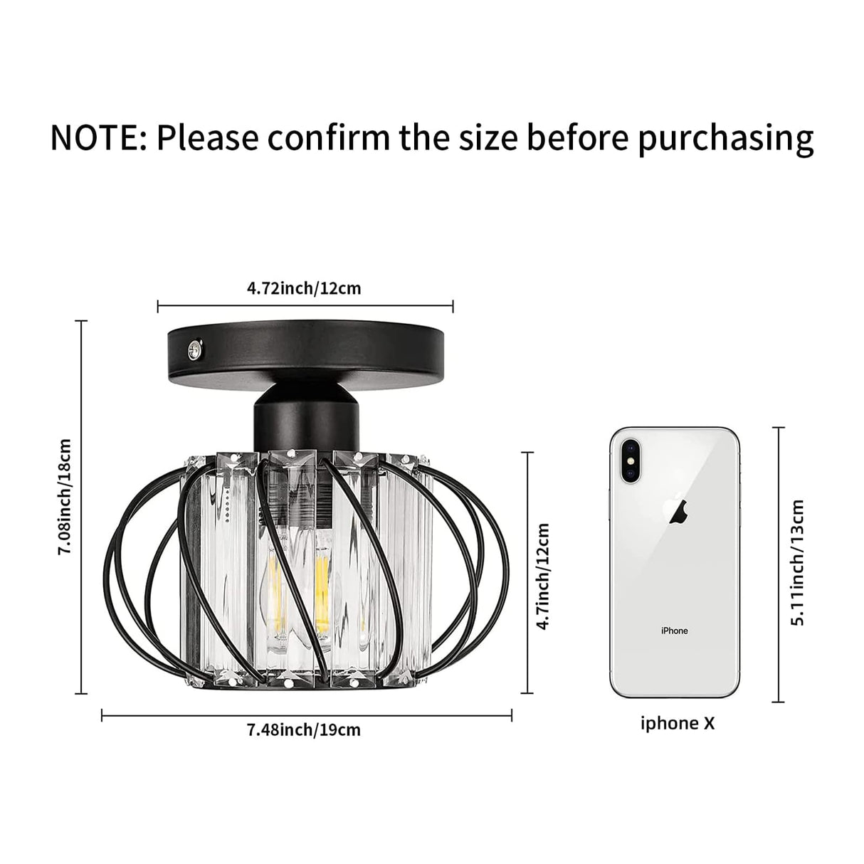 FRIDEKO HOME 2-Pack Semi Flush Mount Ceiling Light - Small Crystal Chandelier Hallway Black Metal Cage Modern Light Fixture for Entryway Bedroom Porch Kitchen FRIDEKO HOME