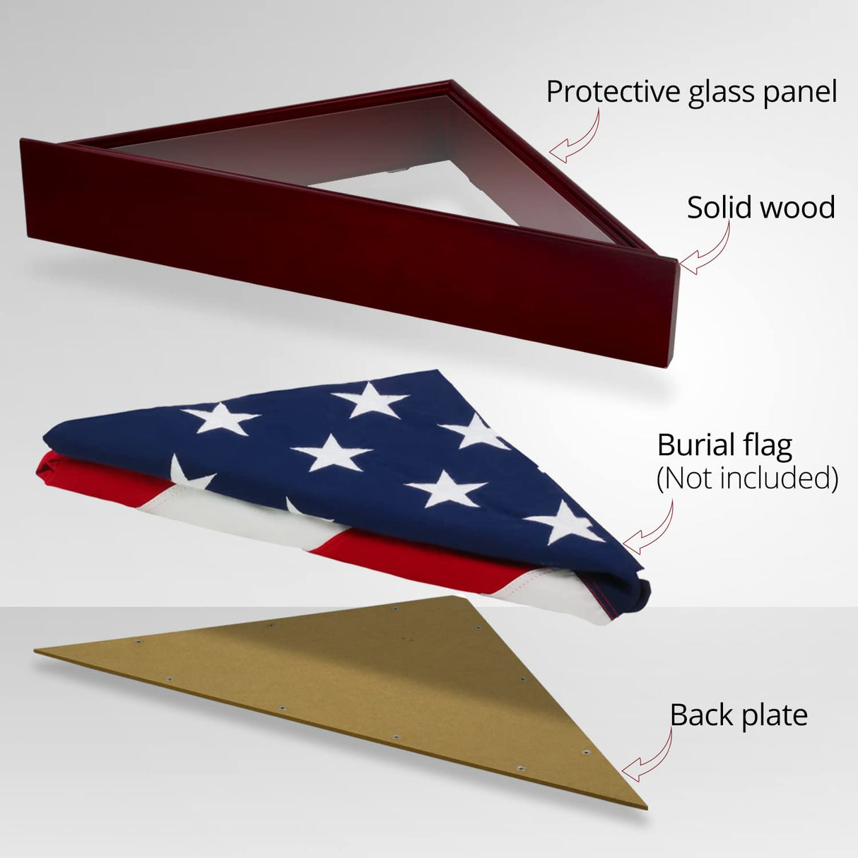 ANLEY Solid Wood Memorial Flag Display Case with Base - Real Glass Front - Wall Mounted Burial Flag Frame - American Veteran USA 5' x9.5' Folded Anley