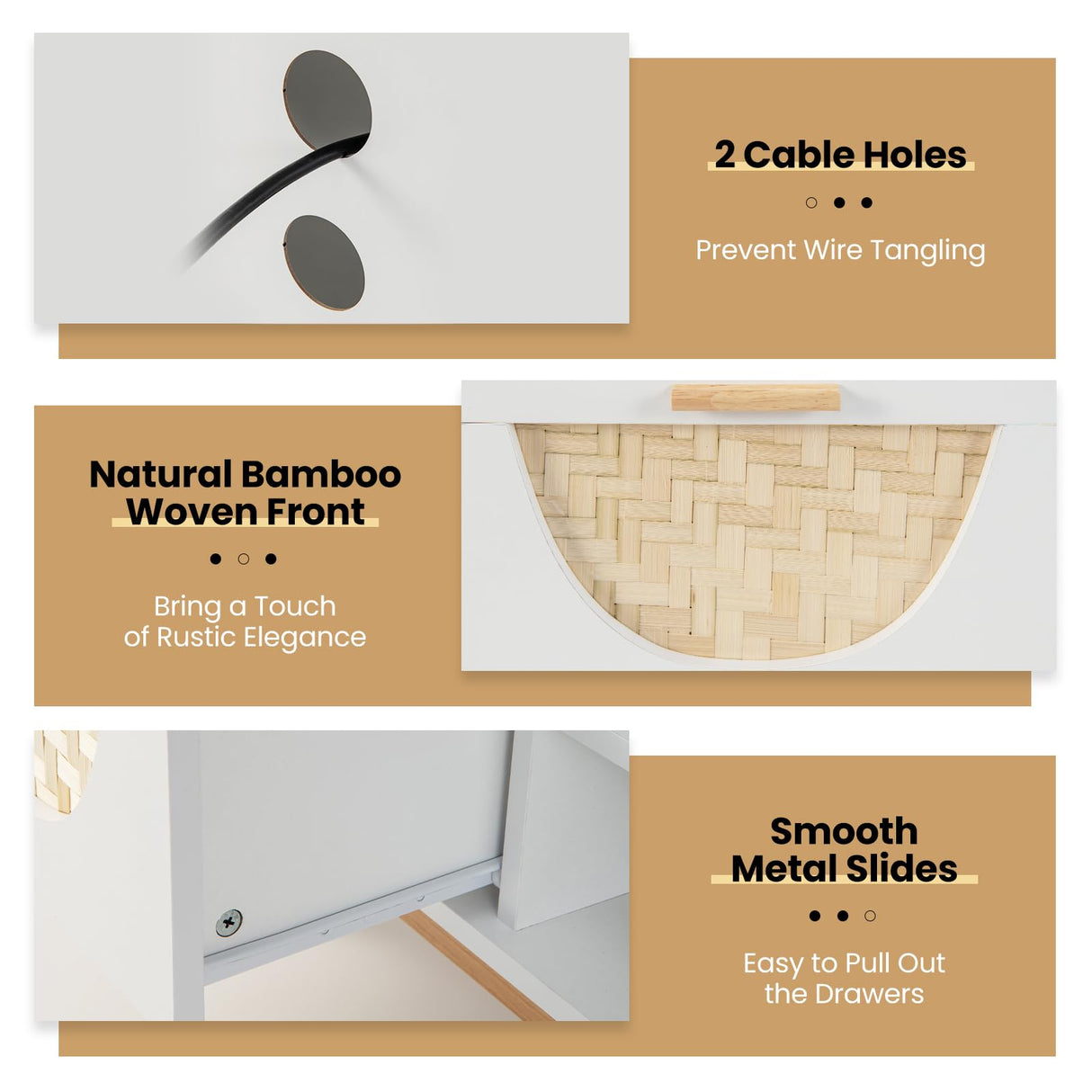 Tangkula TV Stand for 55 Inch TVs, Mid Century Modern Entertainment Center w/2 Drawers & Bamboo Woven Fronts, TV Console Table Media Cabinet w/Solid Wood Legs for Living Room (White, 47.5”, for 55"TV) Tangkula