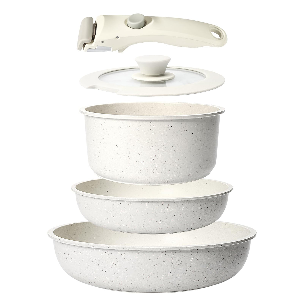 GiPP 5Pcs Pots and Pans Set Non Stick, Cookware Sets Nonstick Detachable Handle, Induction Kitchen Set Removable Handle, RV Cookware set, Oven Safe GiPP