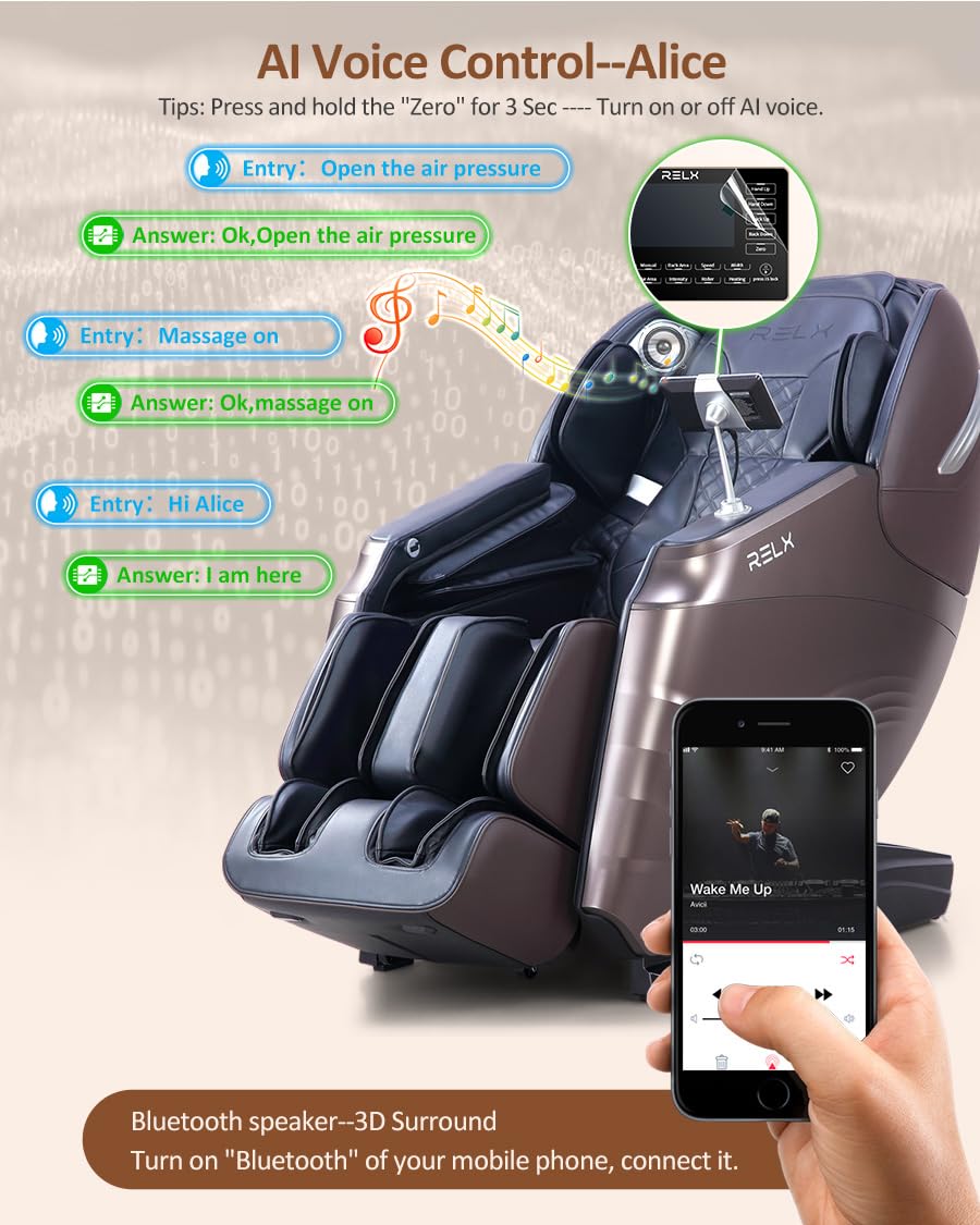 RELX 2025 Massage Chair Full Body, 15 Modes Zero Gravity SL-Track Shiatsu Massage Chair Built-in Heat System, Airbag Massage with Body Scan, Deep Yoga Stretch, Calfrest Extension and AI Control(Brown) RELX